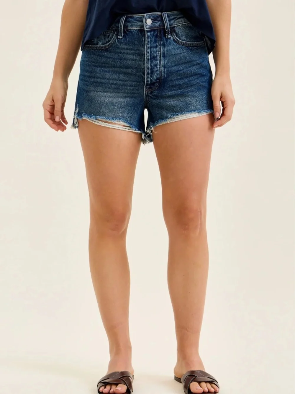 JUDY BLUE HIGH WAIST RIGID MAGIC RAW HEM VINTAGE DENIM CUT OFF SHORTS - Picture 1 of 5